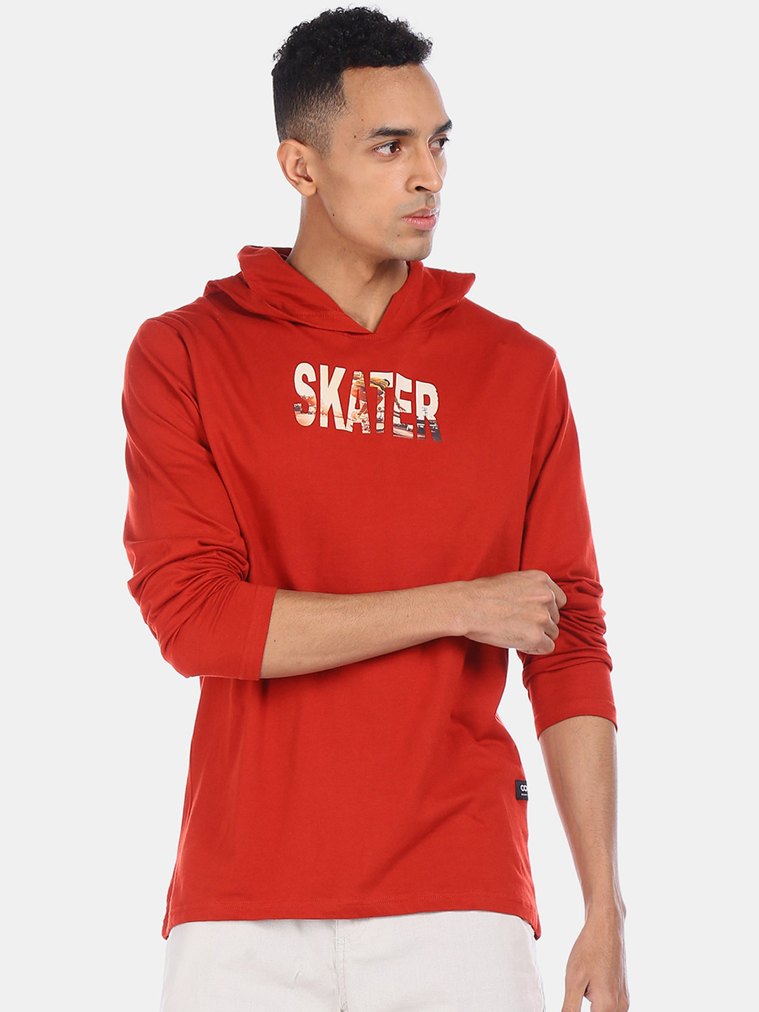 

Colt Men Orange Printed Hood Pure Cotton T-shirt