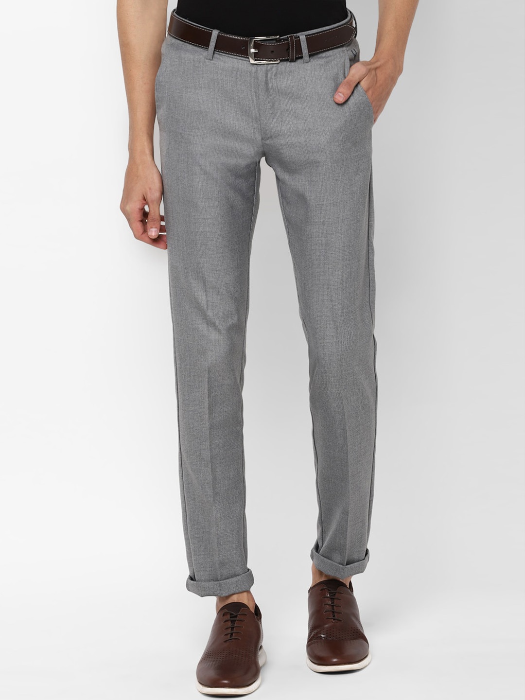 

Allen Solly Men Grey Slim Fit Self Design Regular Trousers