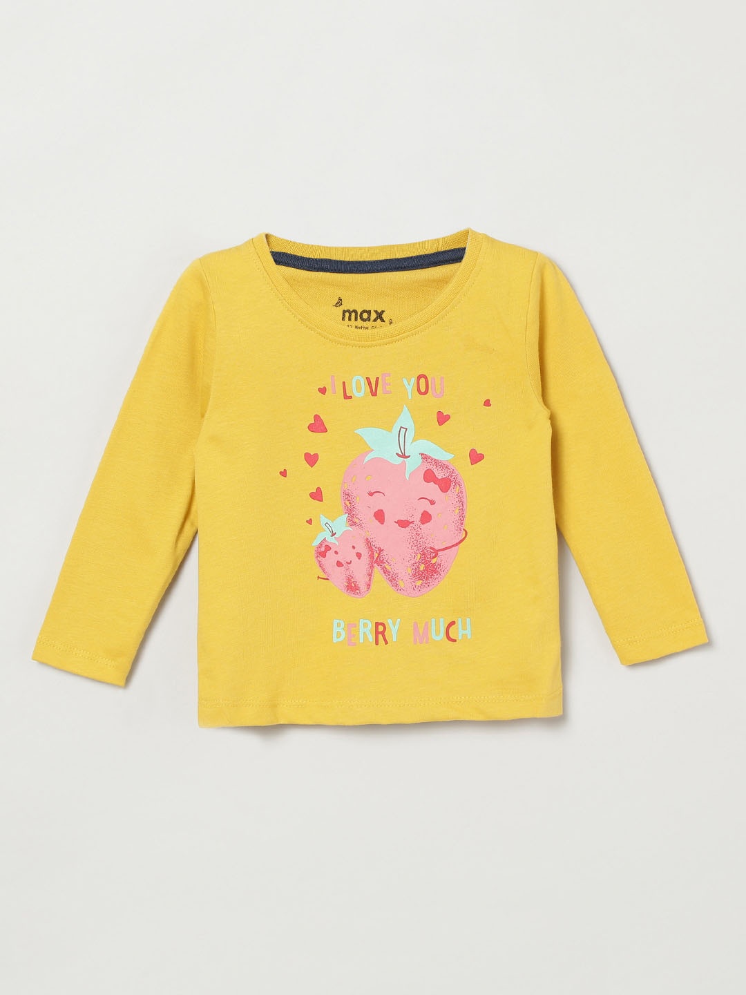 

max Girls Yellow Printed Round Neck T-shirt