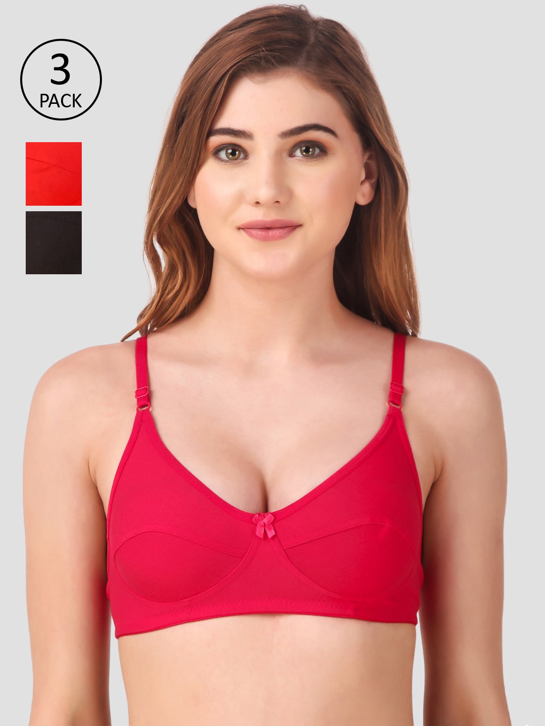 

Fasense Pack Of 3 Solid Non-Padded Non-Wired Everyday Bra BVCOM013E3, Red