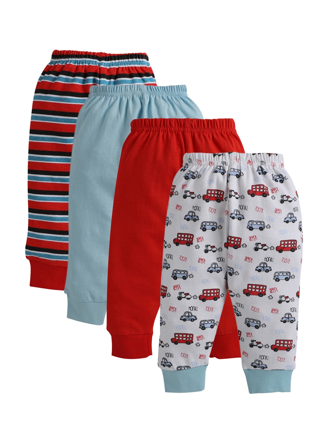

BUMZEE Infant Unisex Kids Pack Of 4 Straight-Fit Joggers, Multi