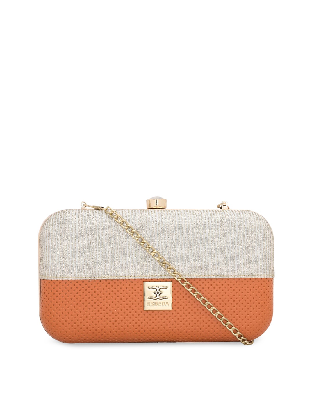 

ESBEDA Women Orange & Beige Colourblocked Glitter Box Clutch