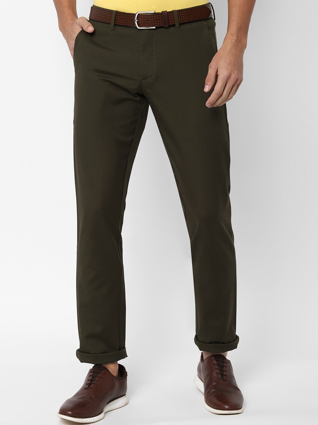 

Allen Solly Men Olive Green Slim Fit Solid Regular Trousers