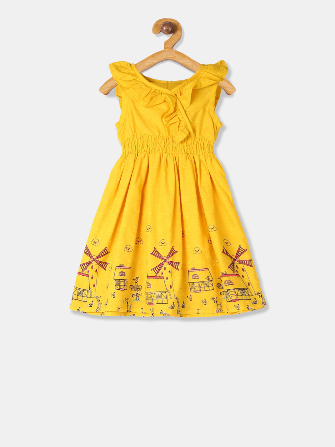 

Cherokee Girls Yellow Printed Fit and Flare Dress
