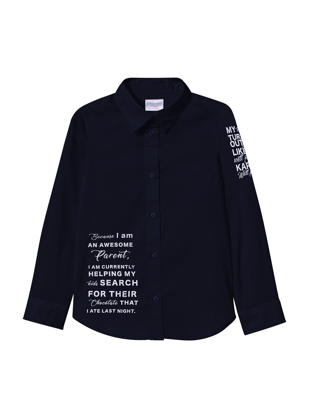 

Polka Tots Boys Navy Blue Regular Fit Printed Cotton Casual Shirt