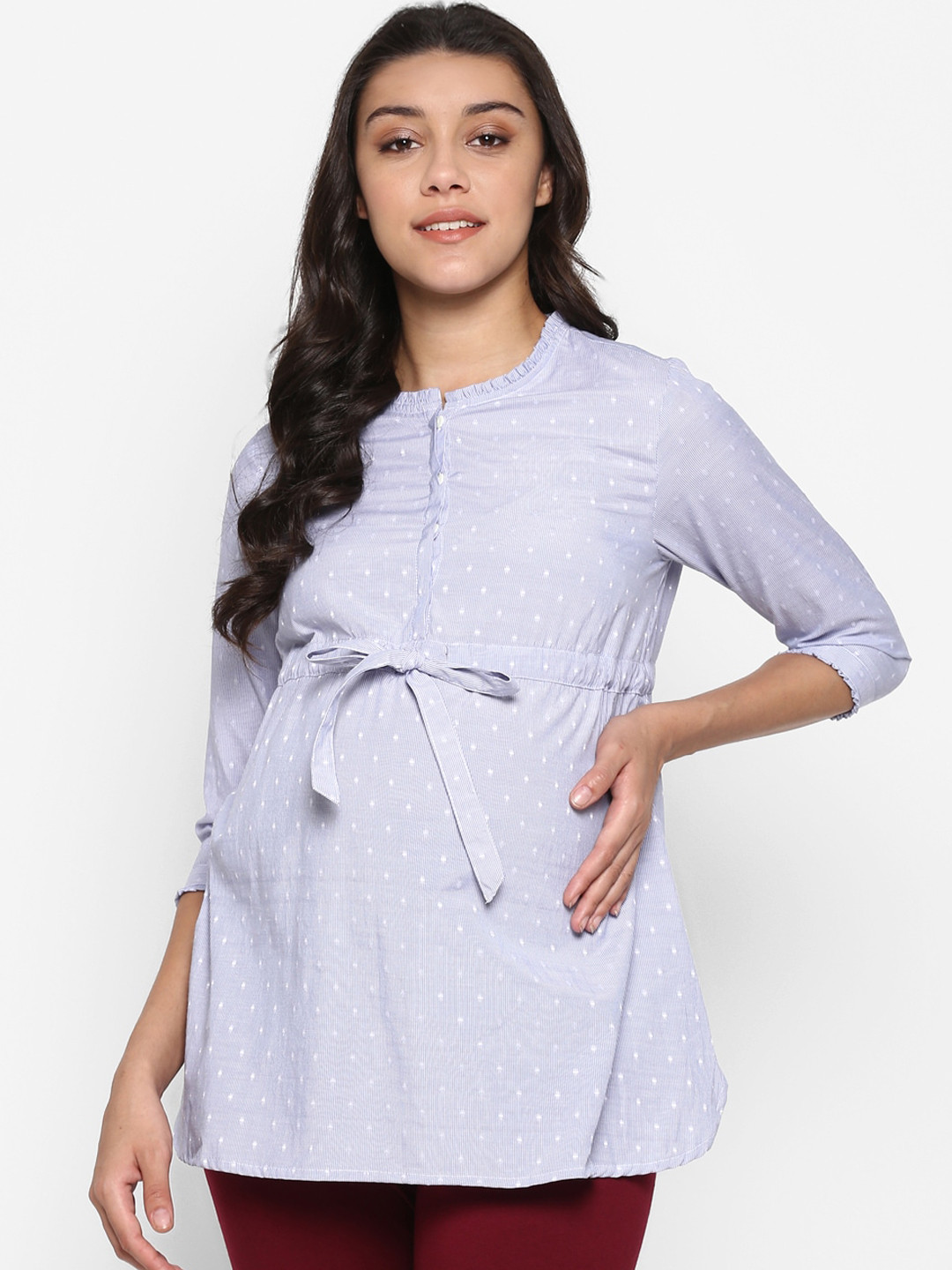 

Momsoon Maternity Women Blue Striped Cotton Top