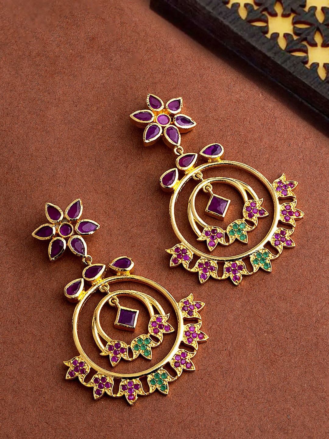 

Voylla Gold-Toned & Red Gold Plated Enamelled Contemporary Drop Earrings