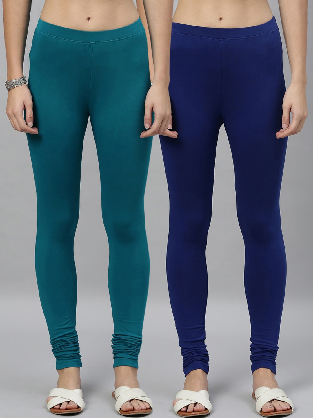 

Kryptic Women Pack Of 2 Solid Churidar-Length Leggings, Blue
