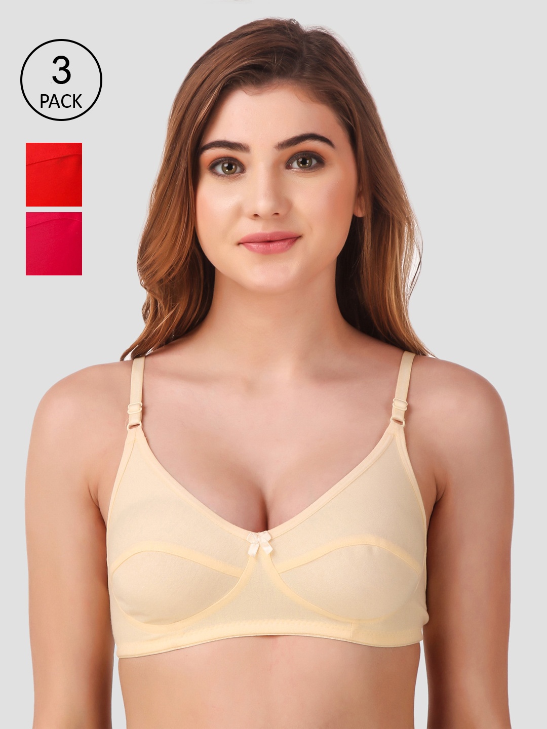 

Fasense Pack Of 3 Solid Non Padded Non Wired Everyday Bra BVCOM012F, Pink