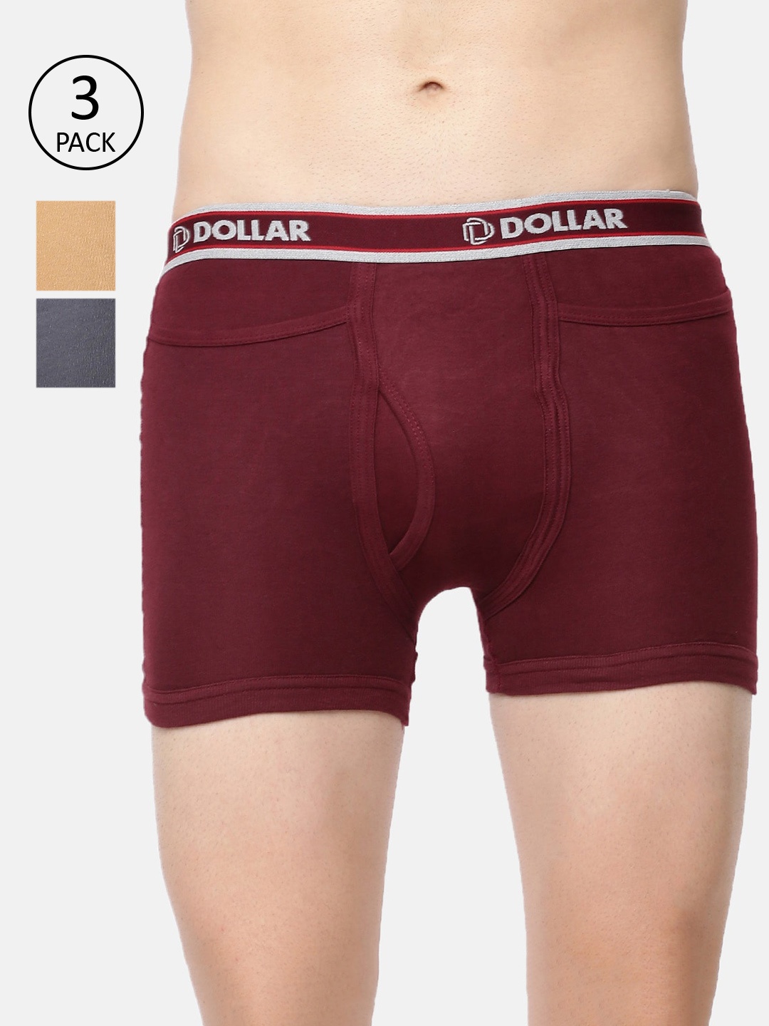 

Dollar Bigboss Men Solid Pack of 3 Combed Cotton Interlock Trunk, Assorted
