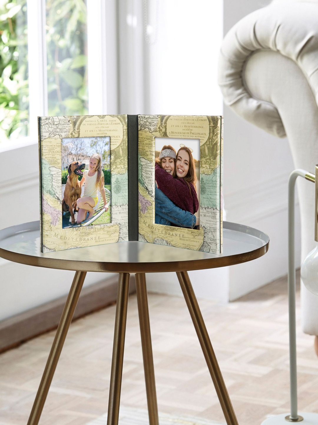 

Bigsmall Beige & Blue Printed World Map Vintage Photo Frame
