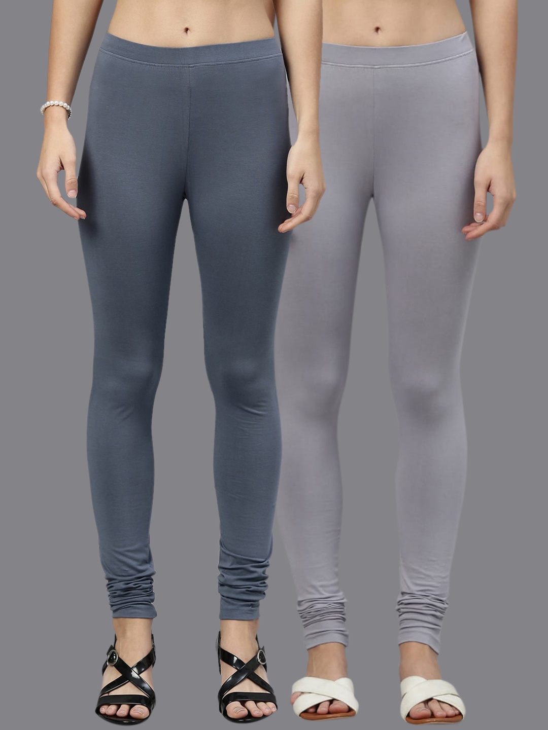 

Kryptic Women Pack Of 2 Solid Churidar-Length Leggings, Grey