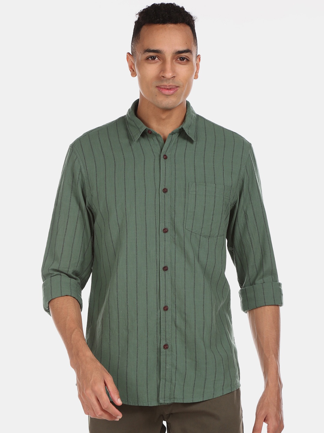 

Ruggers Men Green & Grey Regular Fit Checked Casual Shirt
