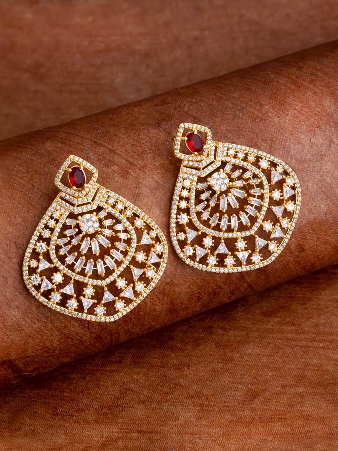 Voylla Gold Plated Handcrafted Contemporary Drop Earrings