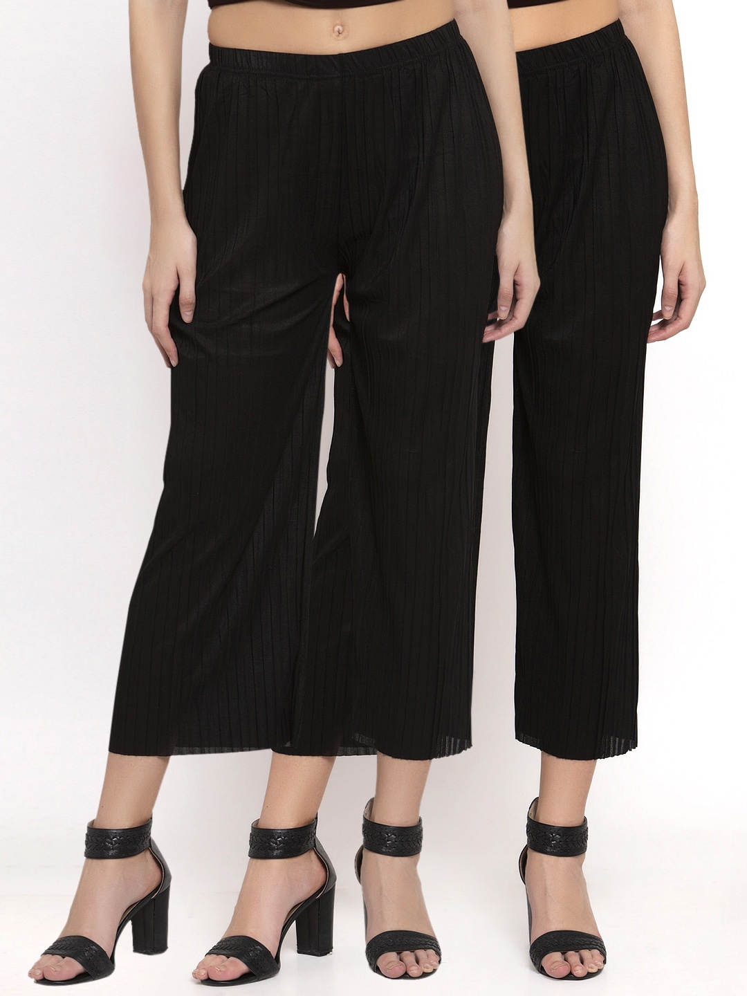 

KLOTTHE Women Pack Of 2 Black Solid Wide Leg Palazzos