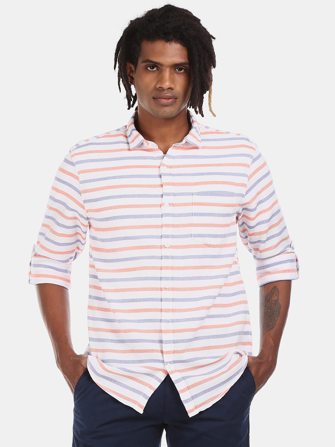 

Cherokee Men White Regular Fit Striped Casual Shirt