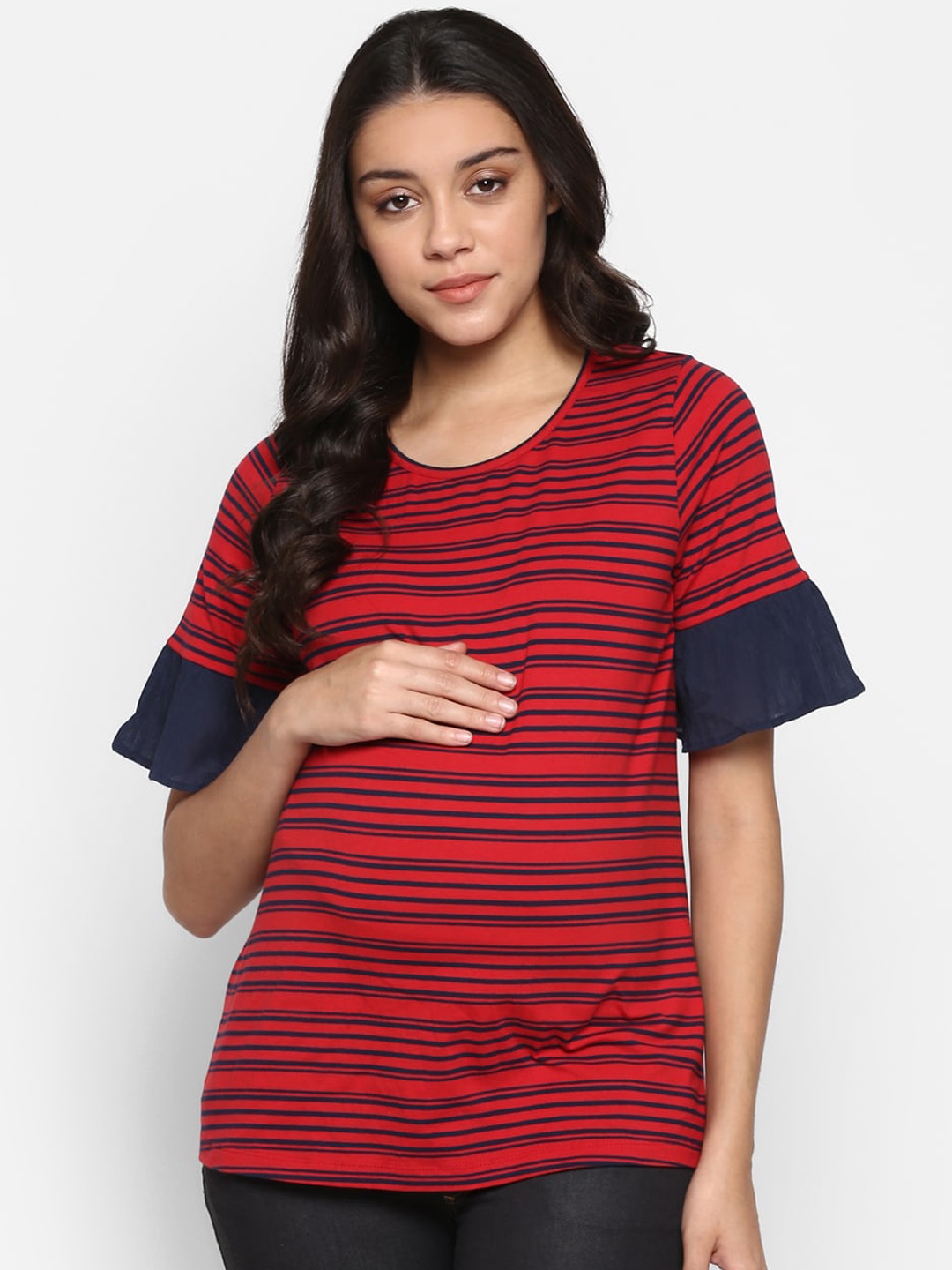 

Momsoon Maternity Women Red Striped Top
