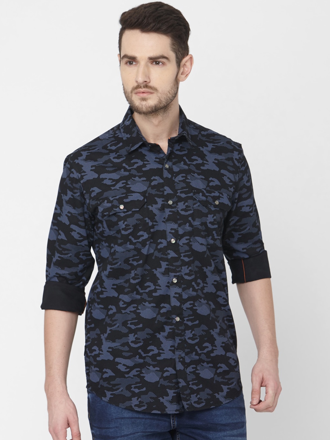 

Mufti Men Black Slim Fit Printed Casual Shirt