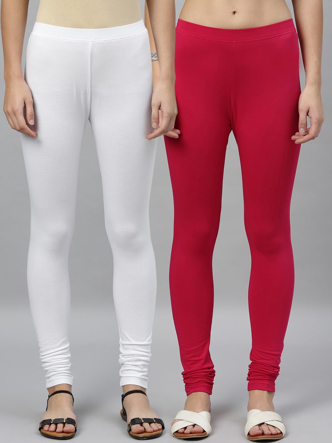 

Kryptic Women Pack Of 2 Solid Churidar-Length Leggings, Pink
