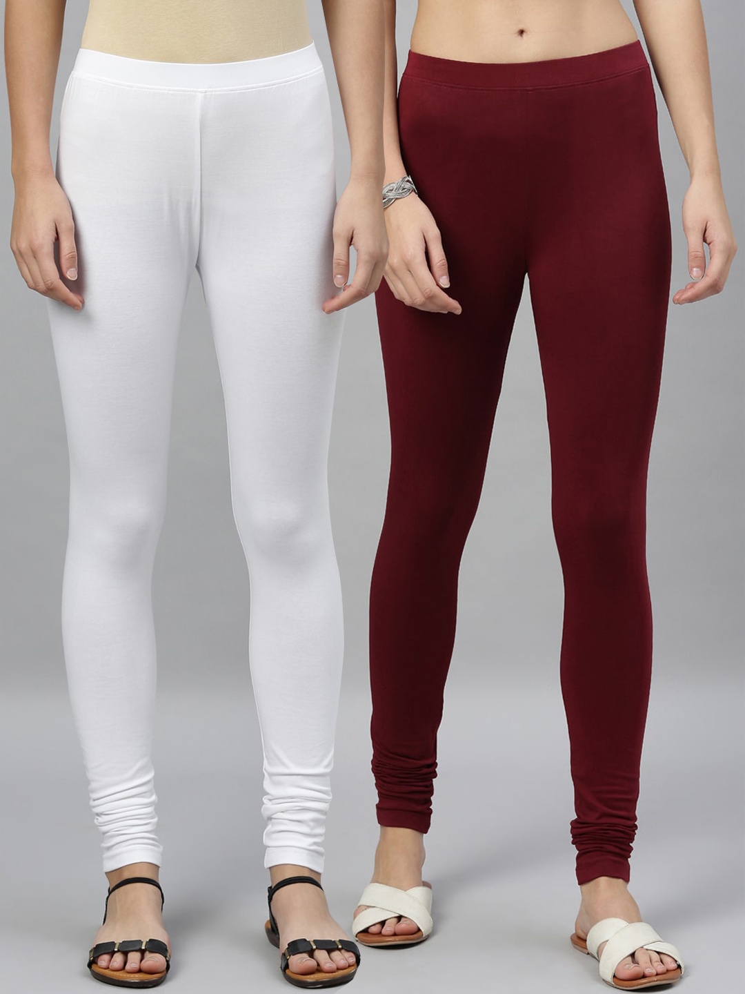 

Kryptic Women Pack Of 2 Solid Churidar-Length Leggings, Maroon