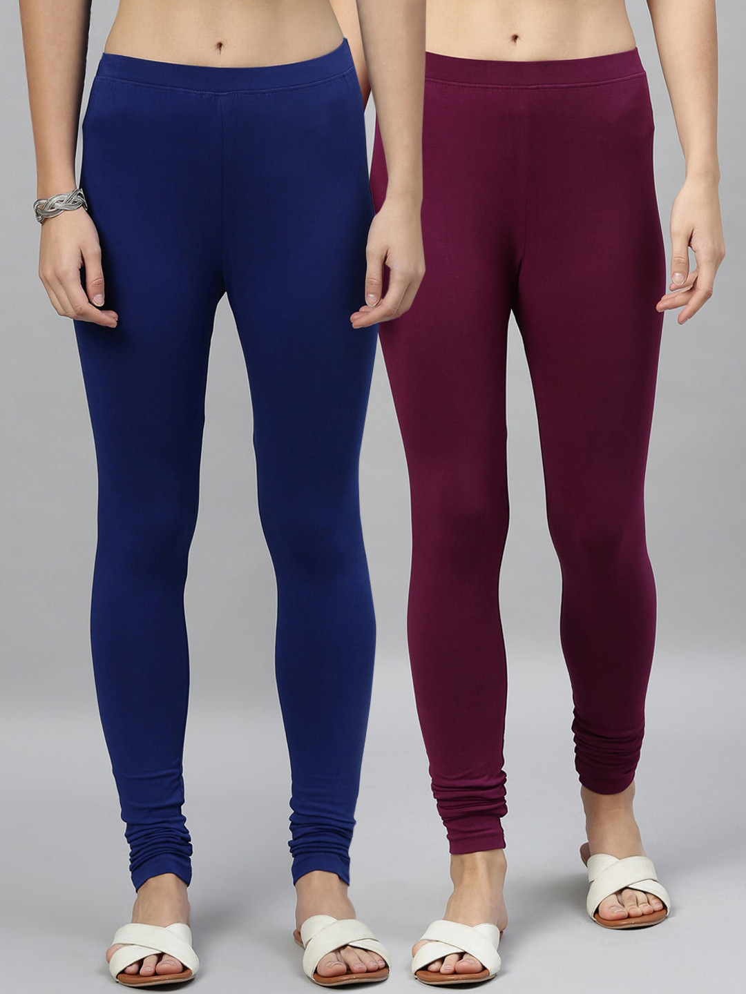 

Kryptic Women Pack Of 2 Solid Churidar-Length Leggings, Blue