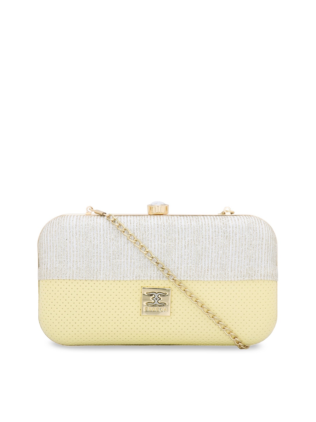 

ESBEDA Women Yellow & Beige Colourblocked Glitter Box Clutch
