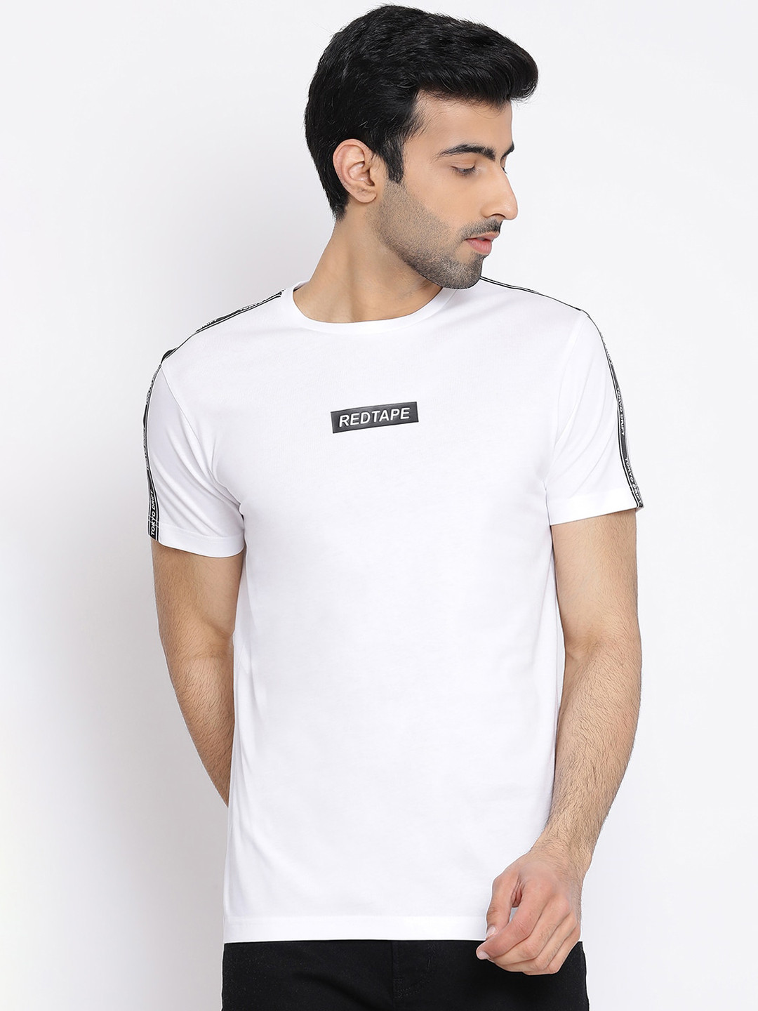 

Red Tape Men White Brand Logo Print Round Neck T-shirt