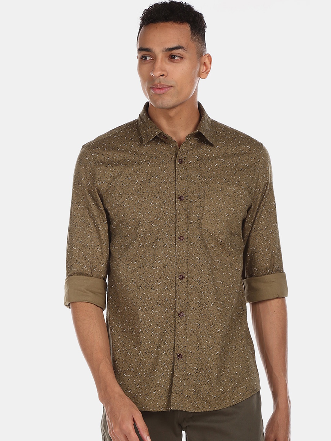 

Ruggers Men Olive Green Regular Fit Printed Casual Shirt