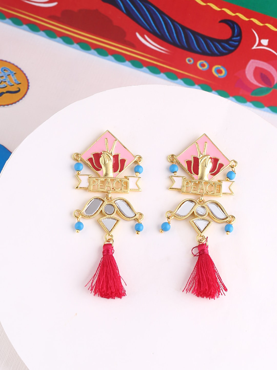 

Voylla Gold-Plated & Pink Handcrafted Contemporary Drop Earrings