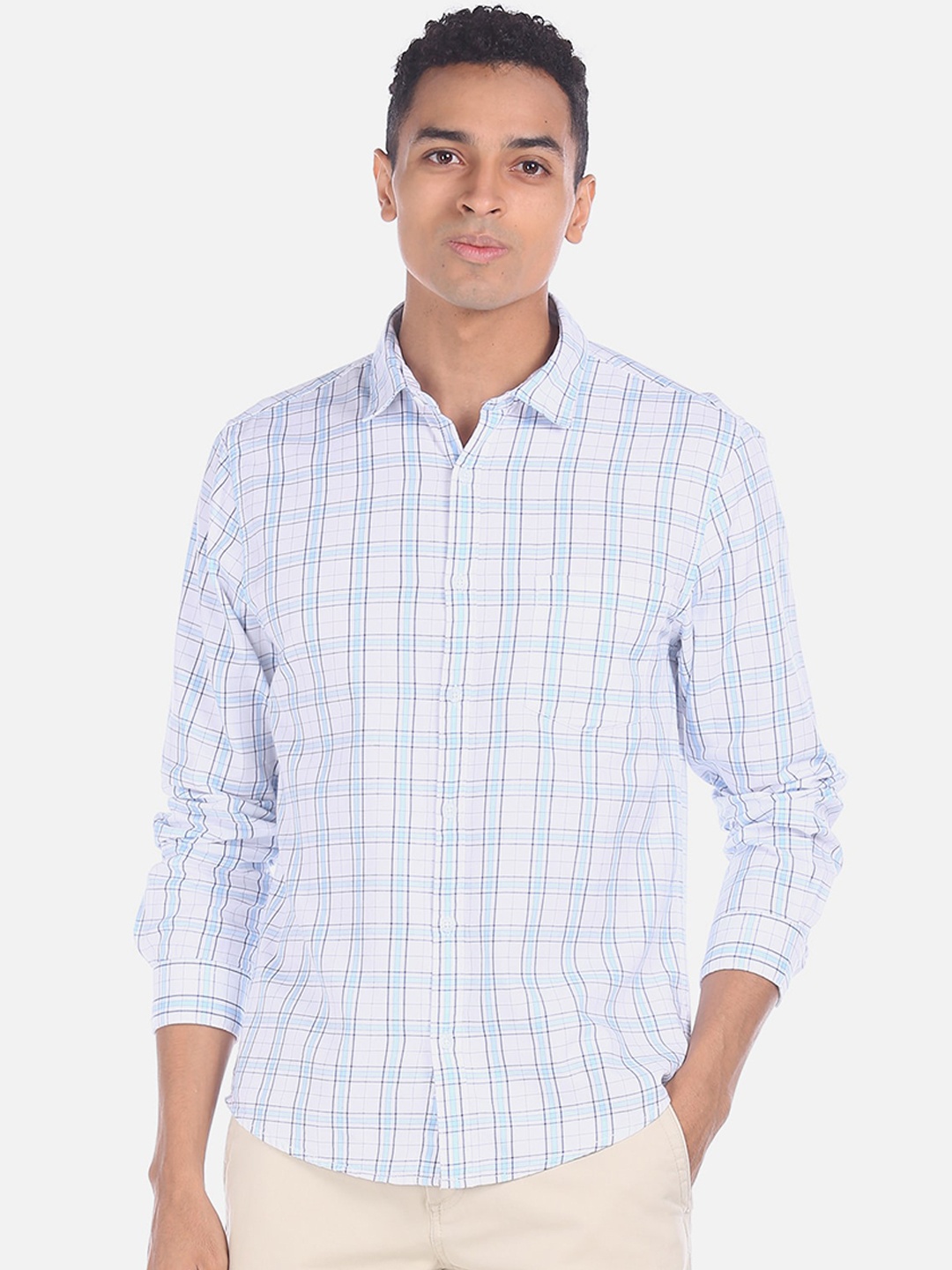

Ruggers Men White Regular Fit Checked Casual Shirt