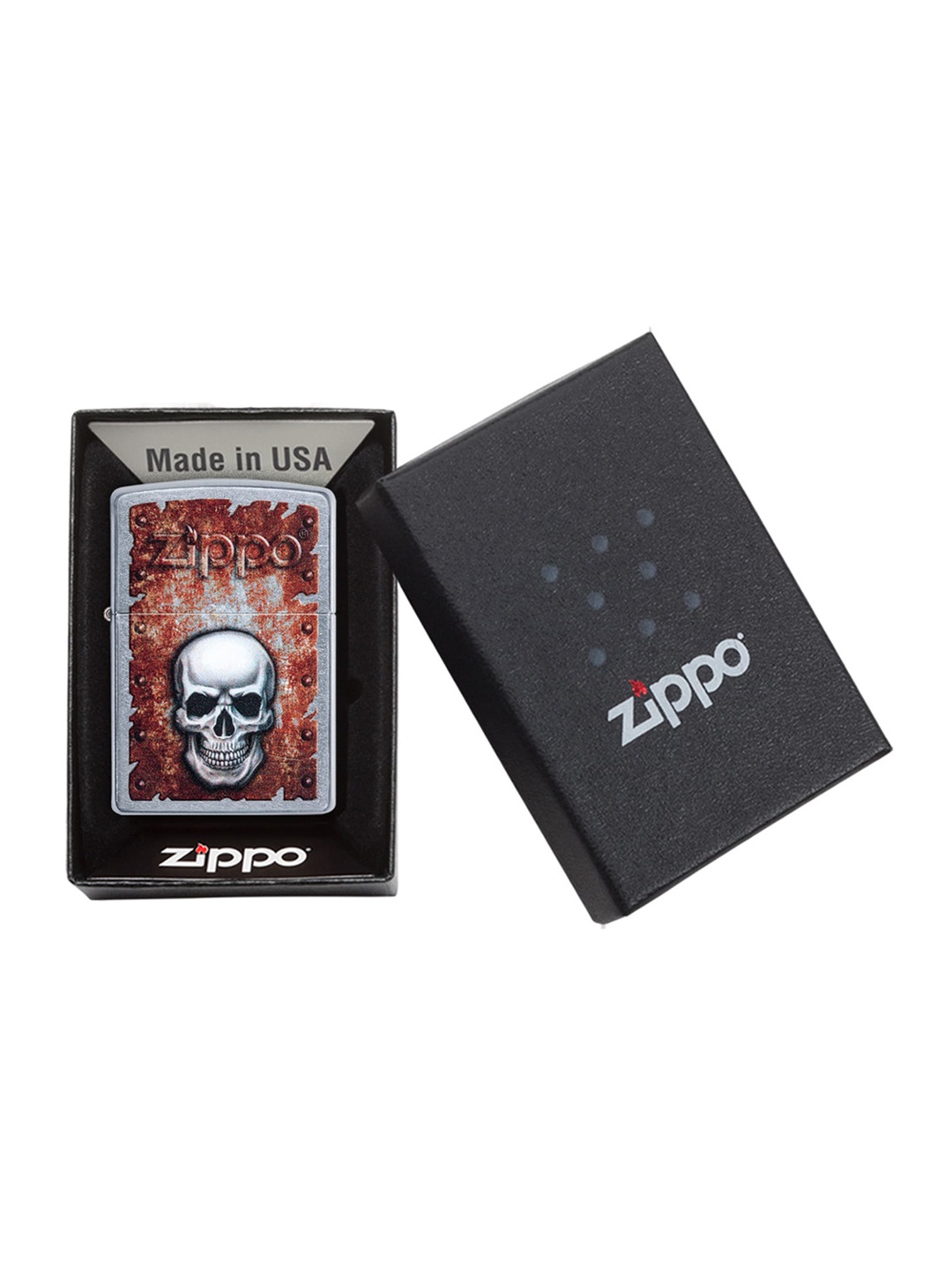 

Zippo Silver-Toned & Brown Filigree Flame and Wind Design Street Chrome Pocket Lighter