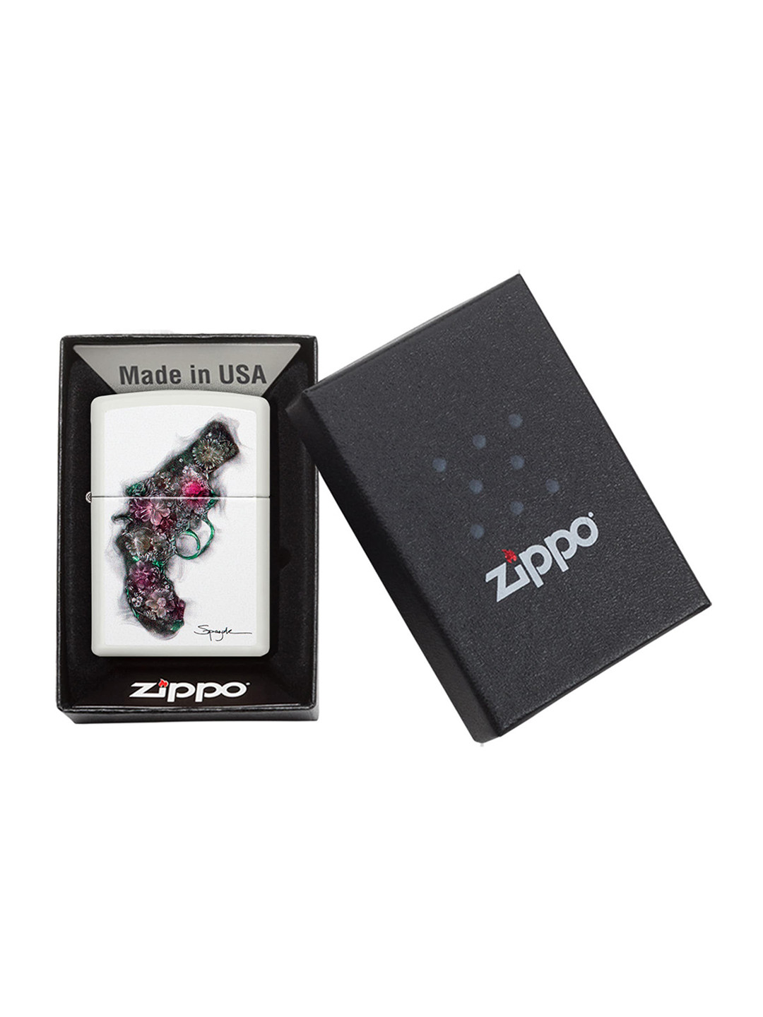 

Zippo White & Pink Spazuk Flower Pistol Matte Pocket Lighter