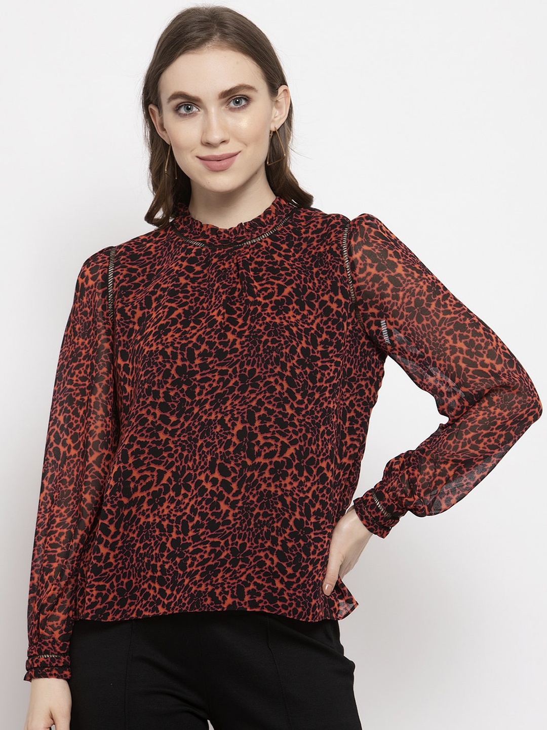 Gipsy Women Orange & Black Printed Top