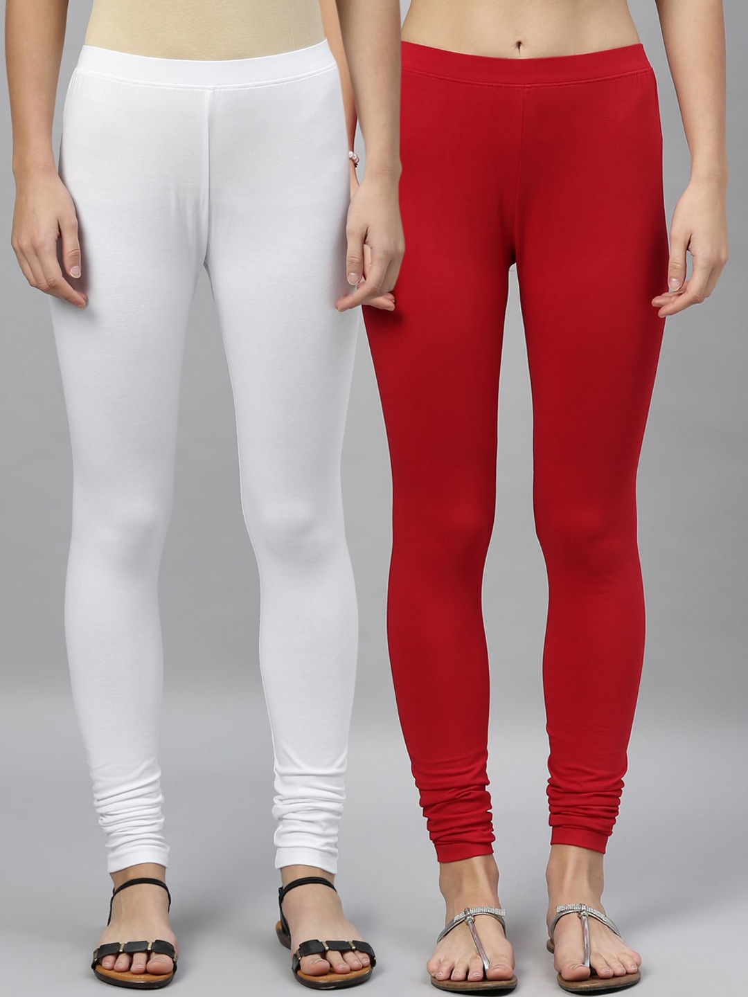 

Kryptic Women Pack Of 2 Solid Churidar-Length Leggings, Red
