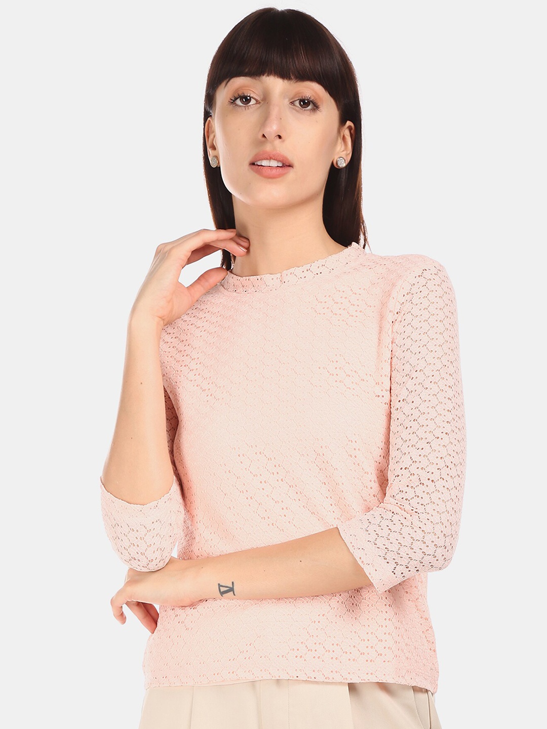 

Sugr Women Peach-Coloured Self Design Top