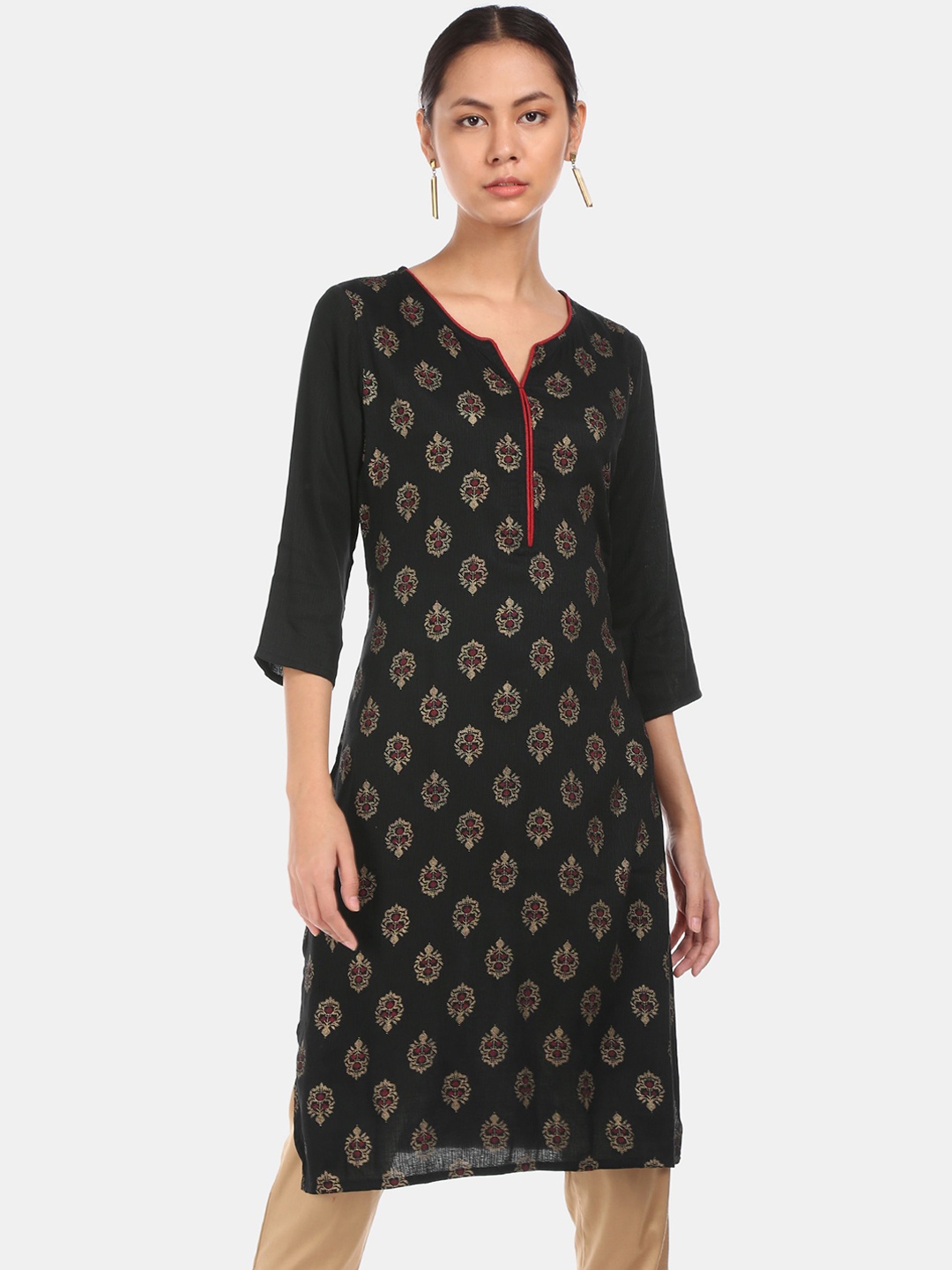 

Bronz Women Black Printed Straight Kurta