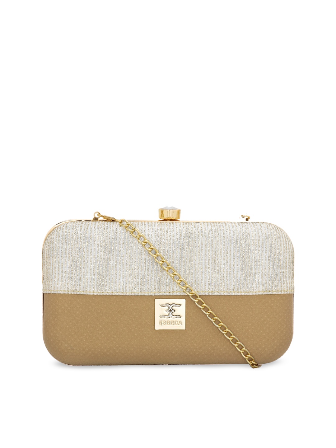 

ESBEDA Women Beige & Gold-Coloured Embellished Box Clutch