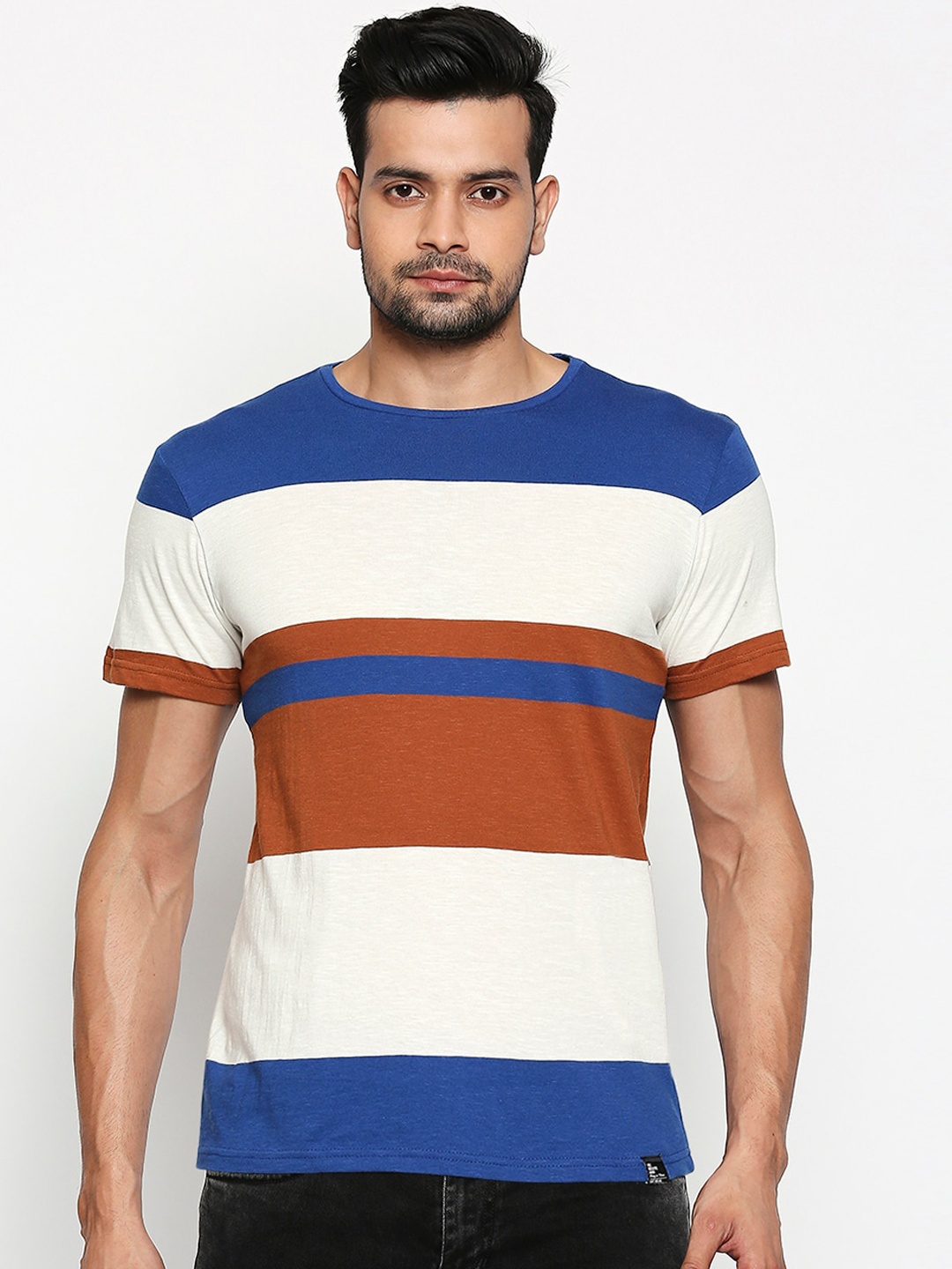

People Men Multicoloured Striped Round Neck T-shirt, Multi