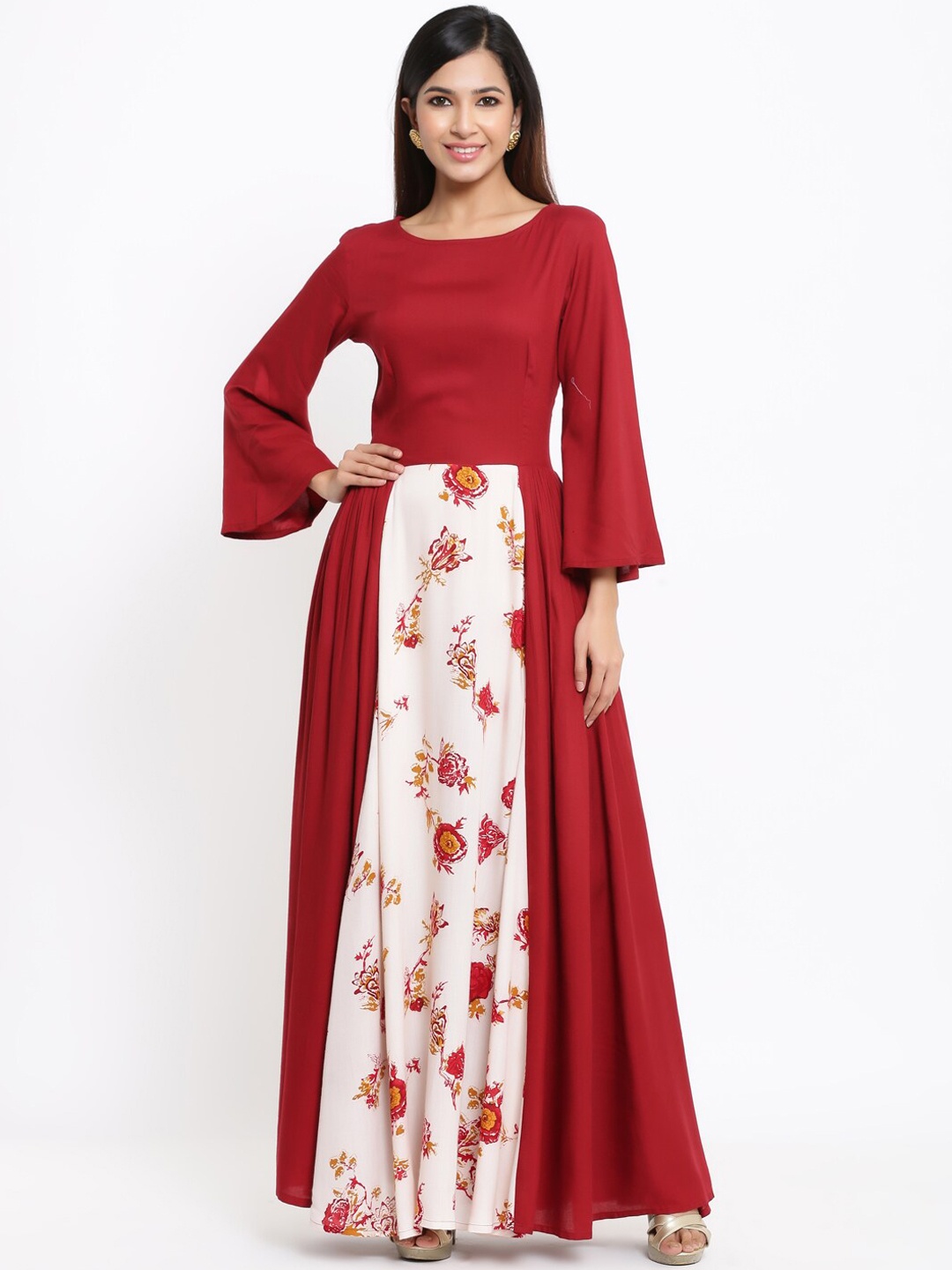 

Indian Virasat Women Maroon Printed Maxi Dress