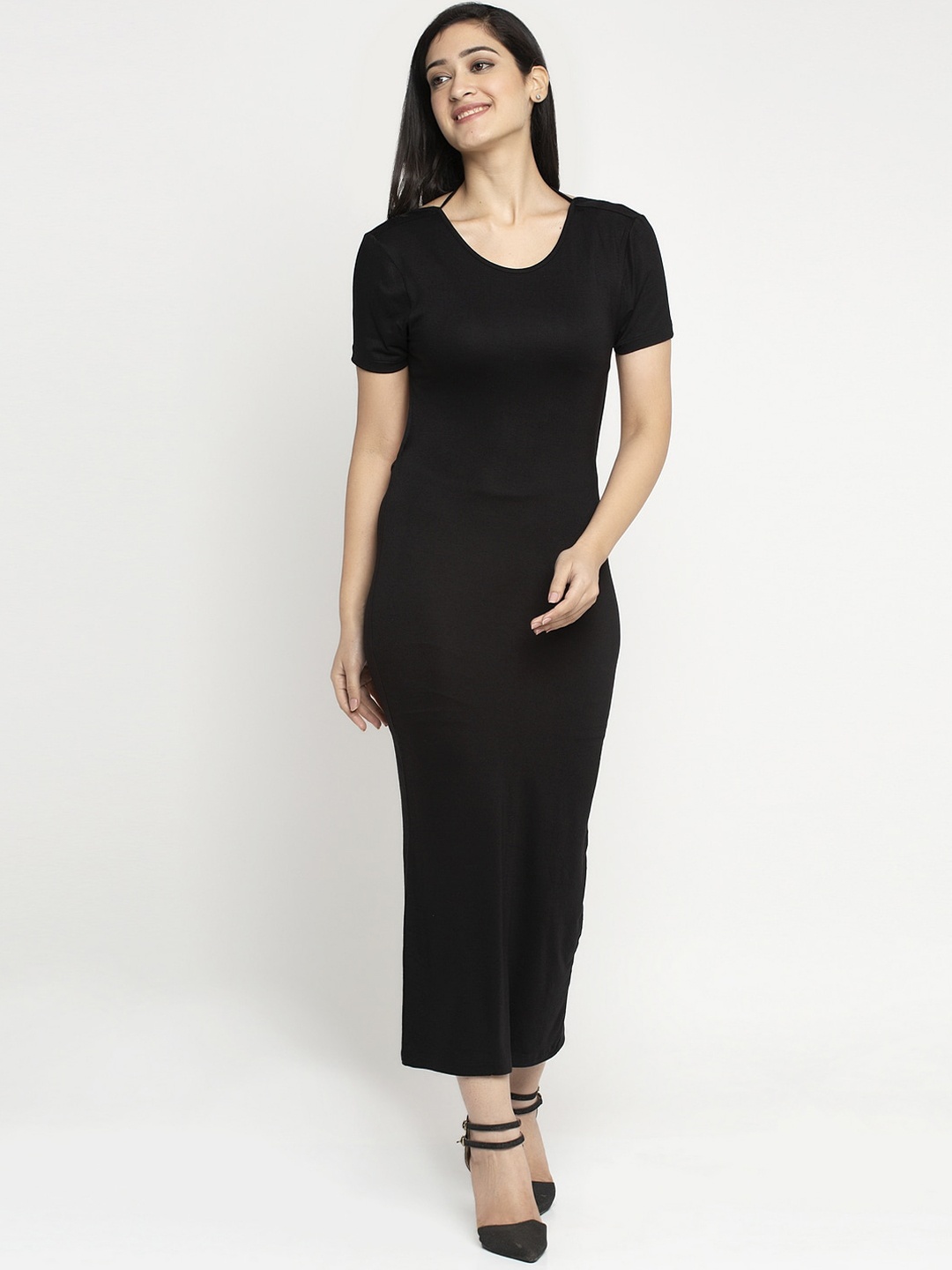 

DOOR74 Women Black Solid Maxi Dress