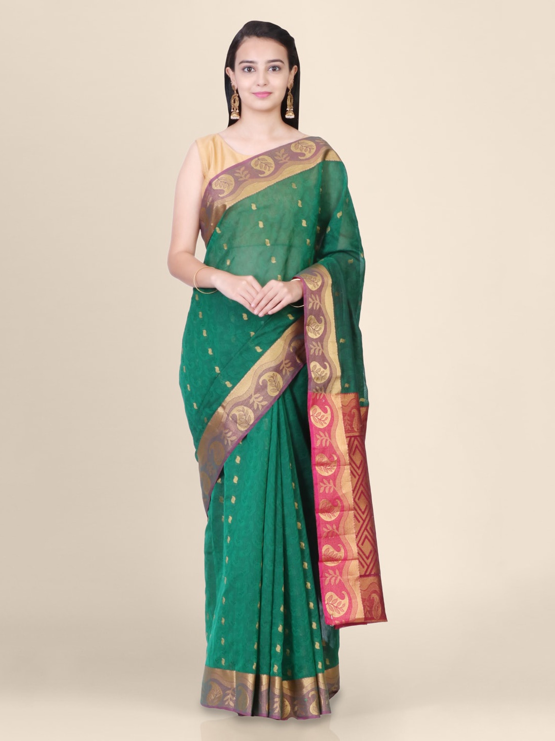 

Hastakala Green Pure Cotton Woven Design Handloom Kota Saree