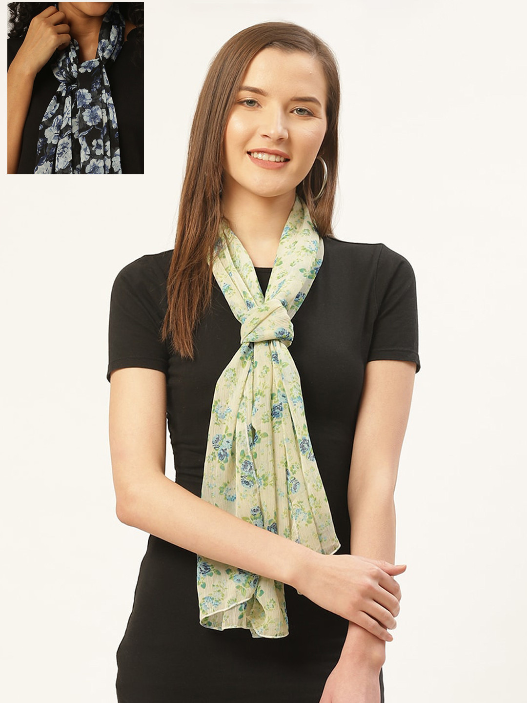 

Trend Arrest Women Black & Blue Floral Printed Scarf