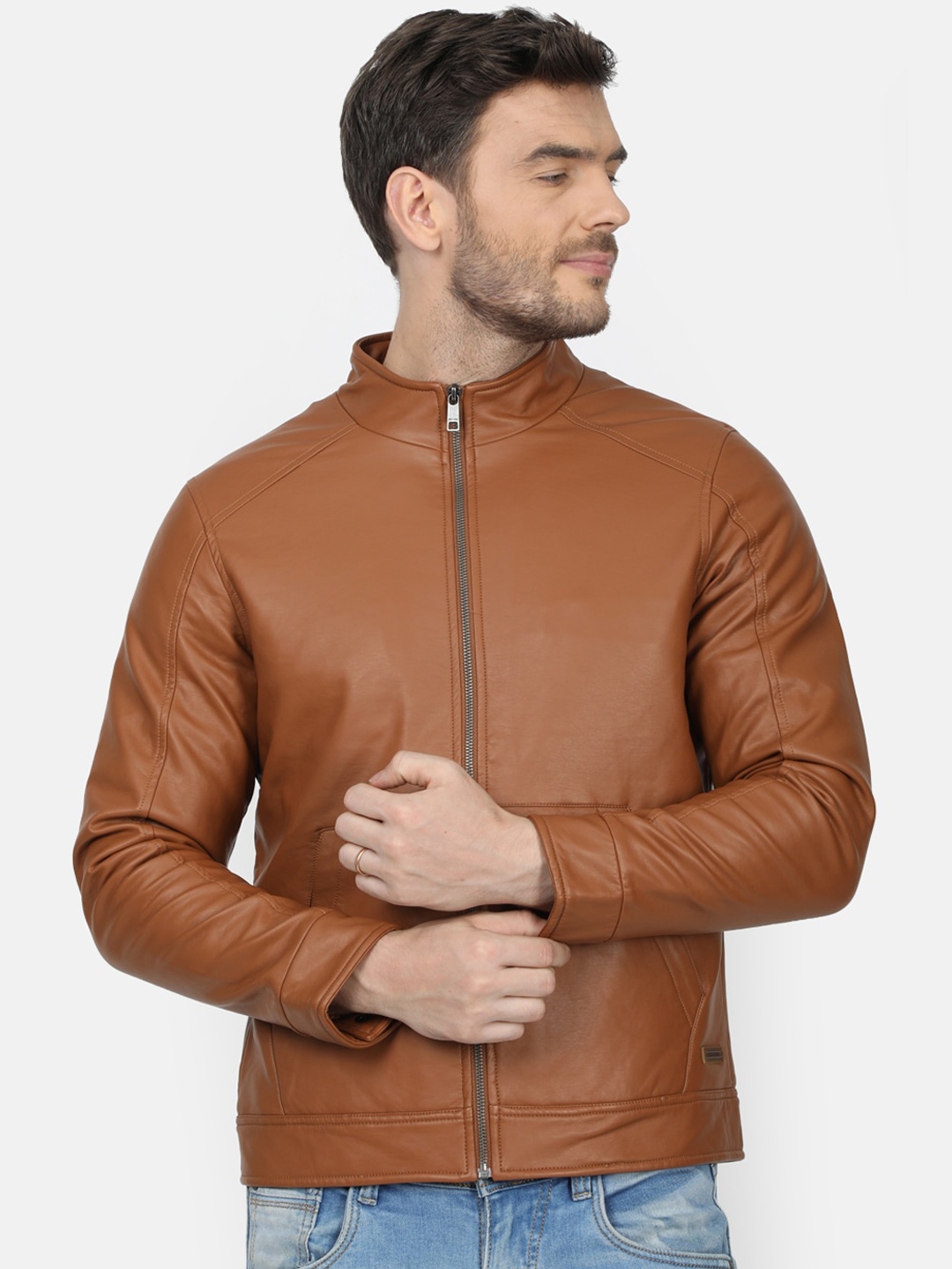 

Monte Carlo Men Tan Brown Solid Biker Jacket