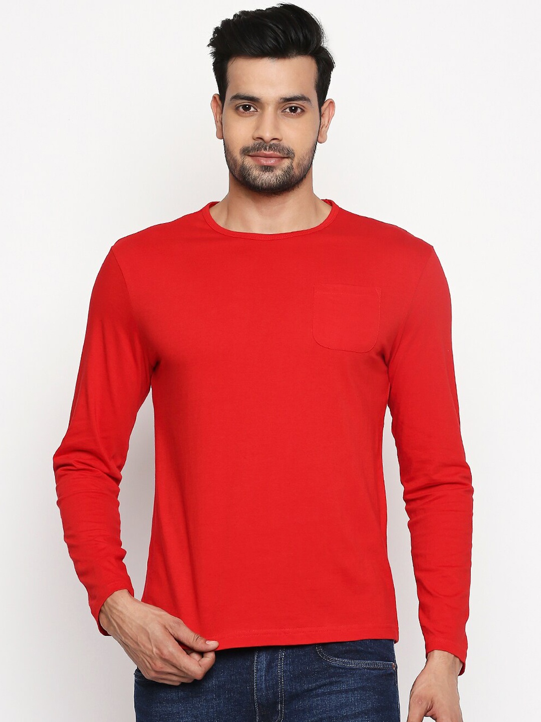 

People Men Red Solid Round Neck Pure Cotton T-shirt