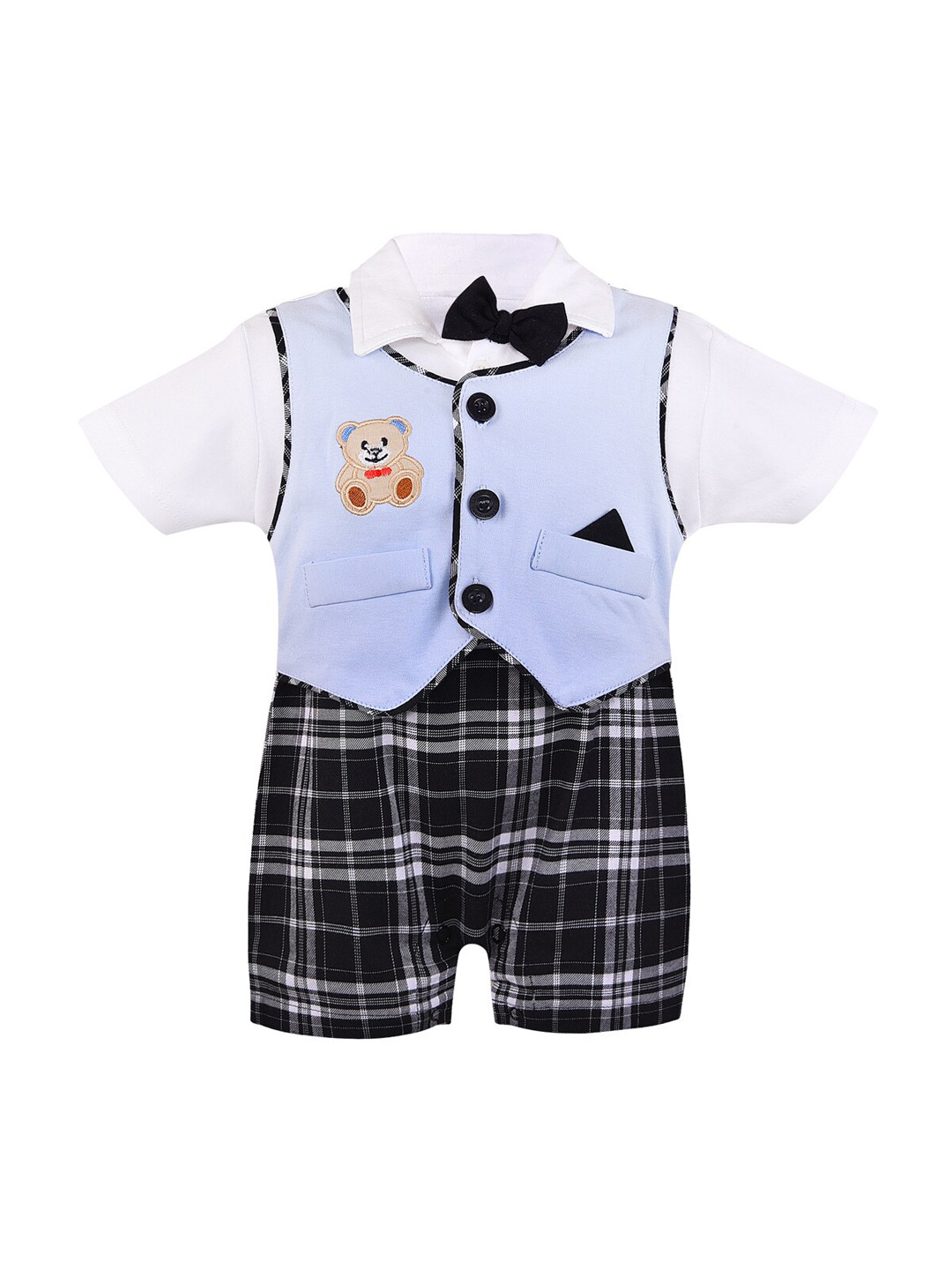 

Wish Karo Infant Kids Blue & Black Colourblocked Romper