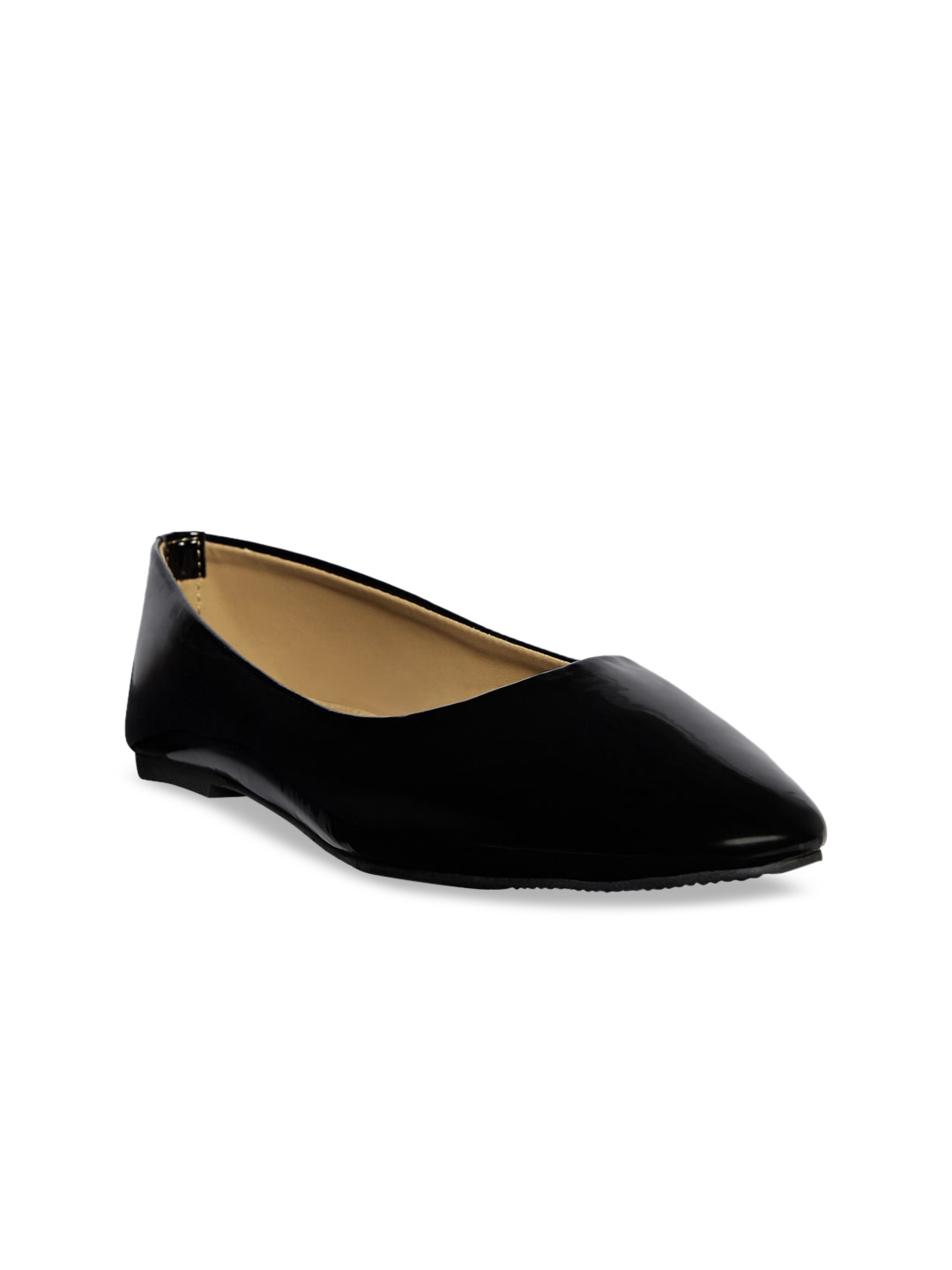 

People Women Black Solid Leather Ballerinas
