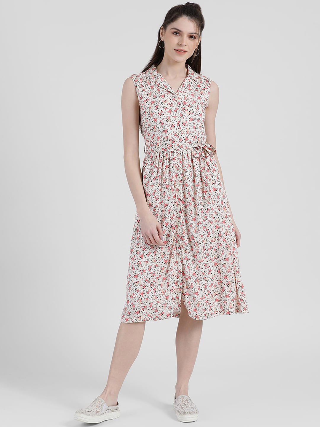 

Zink London Women Off-White Printed Fit and Flare Dress