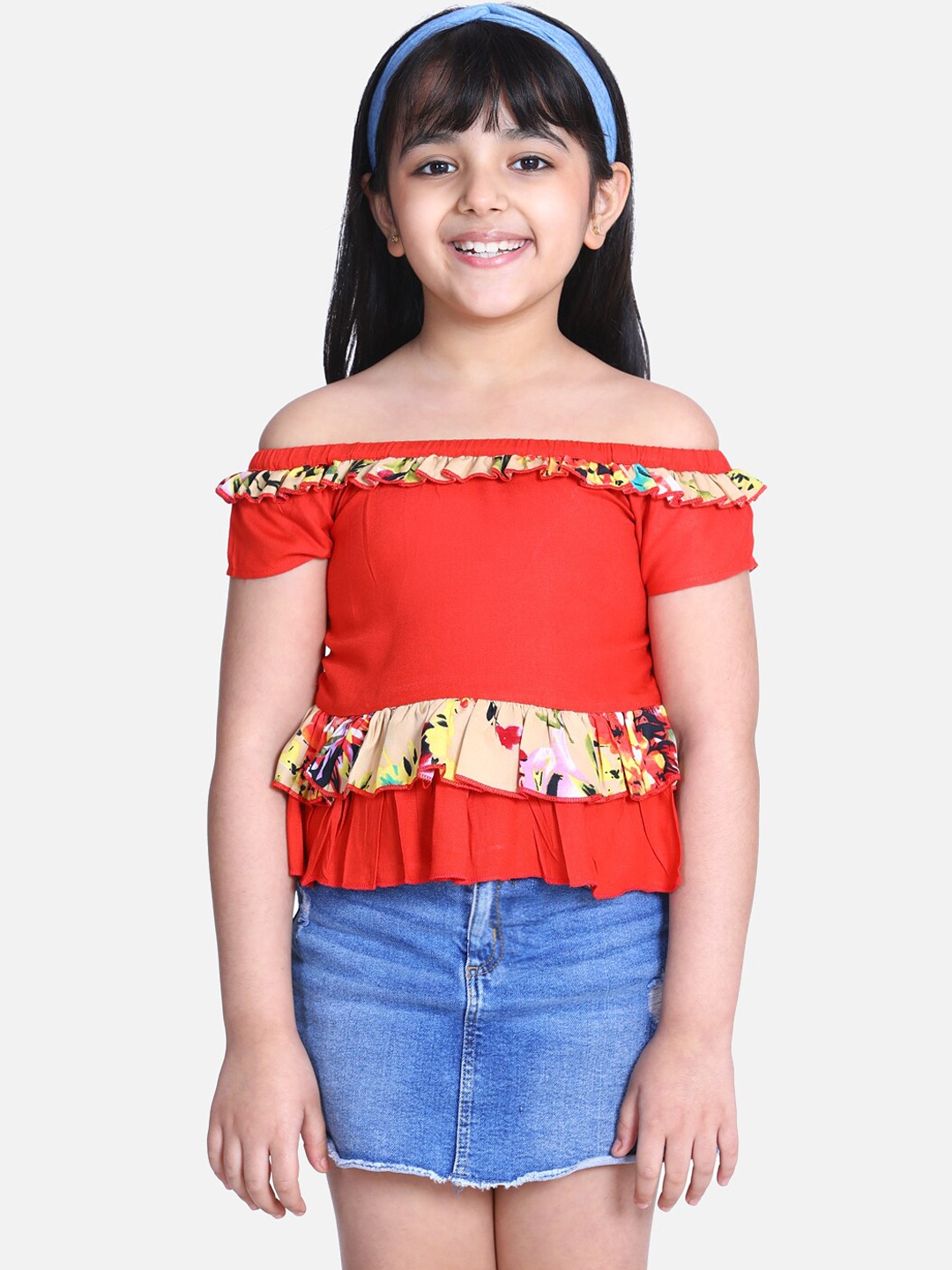 

Cutiekins Girls Orange Solid Bardot Top