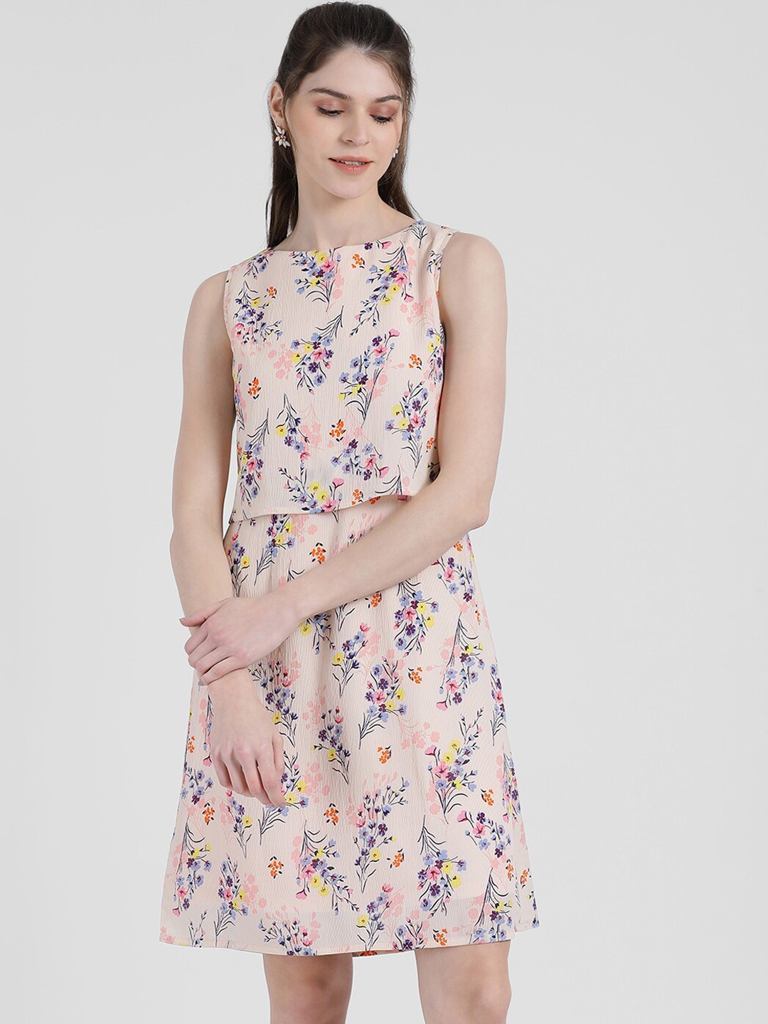 

Zink London Women Peach-Coloured Printed A-Line Dress