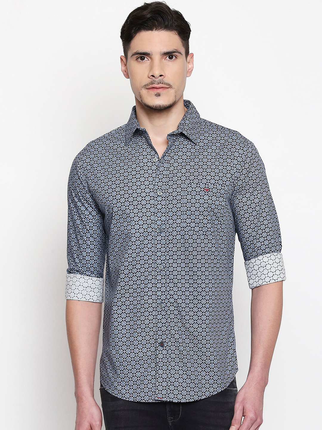 

Mufti Men Blue & Grey Slim Fit Printed Casual Shirt